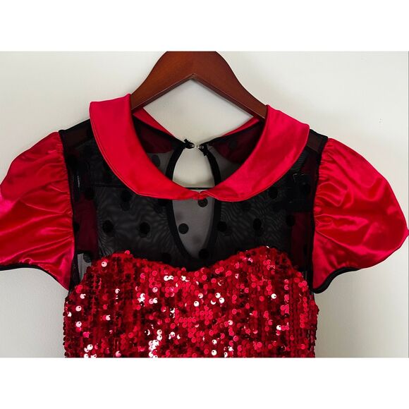 Weissman Adult Medium Red Black Dress Sparkles Dance Recital Costume ladybug - Picture 2 of 5